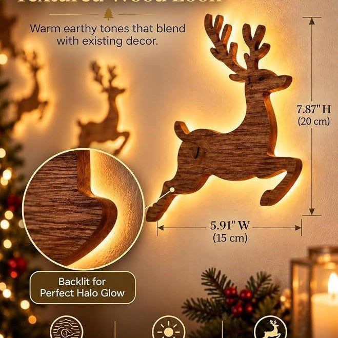 Christmas Wooden Reindeer Sleigh Decoration Set with Lights