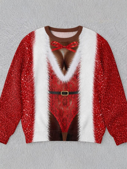 Womens 3D Printed Christmas Sweater Pullover Fleece Knit Top