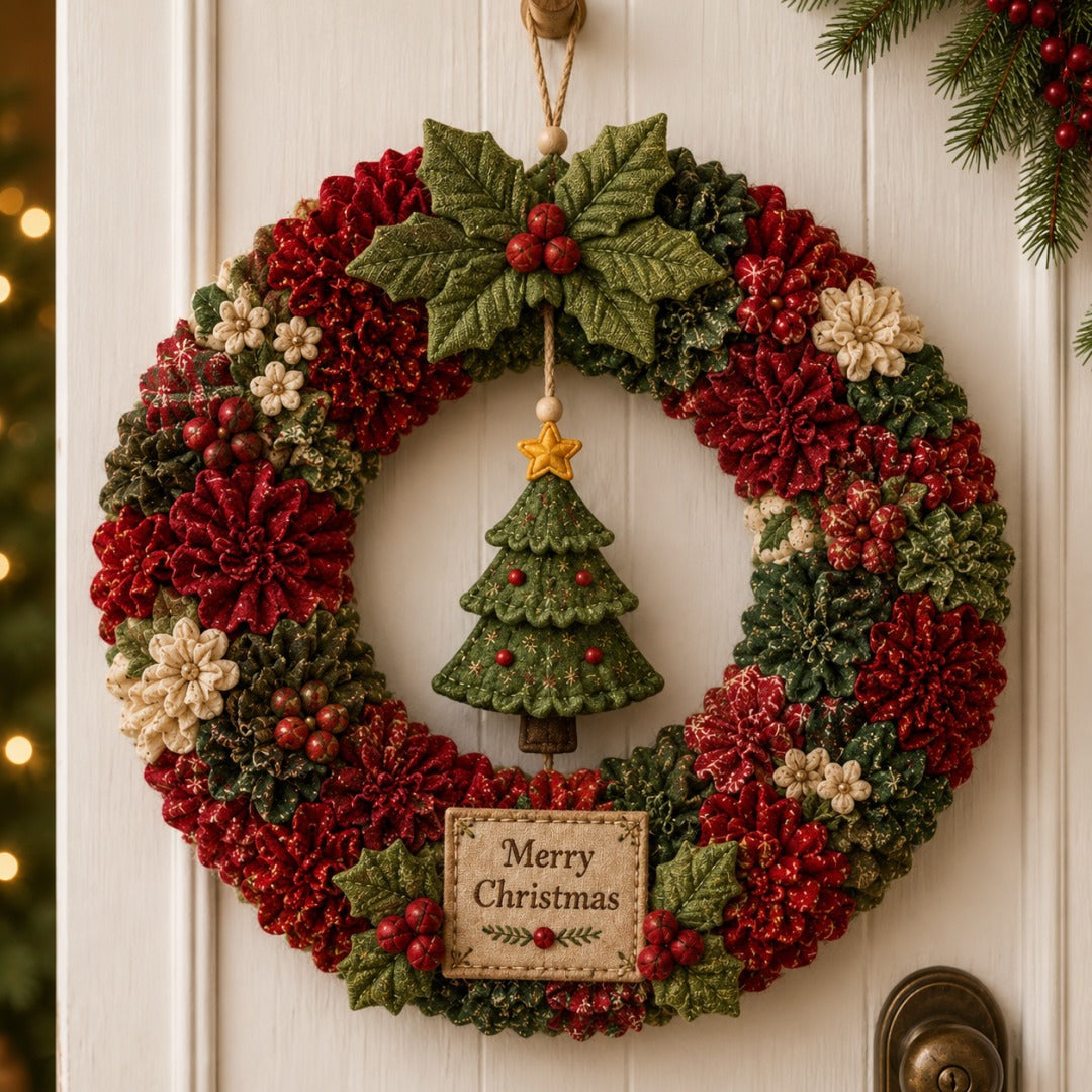 DIY 3D Christmas Fabric Poke Art Wreath Decoration Kit