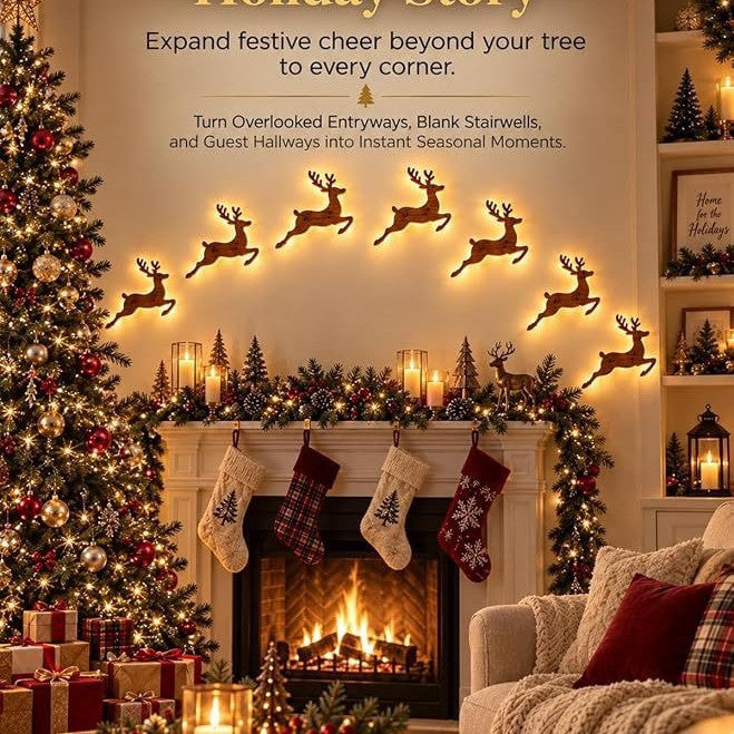 Christmas Wooden Reindeer Sleigh Decoration Set with Lights