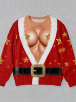 Womens 3D Printed Christmas Sweater Pullover Fleece Knit Top