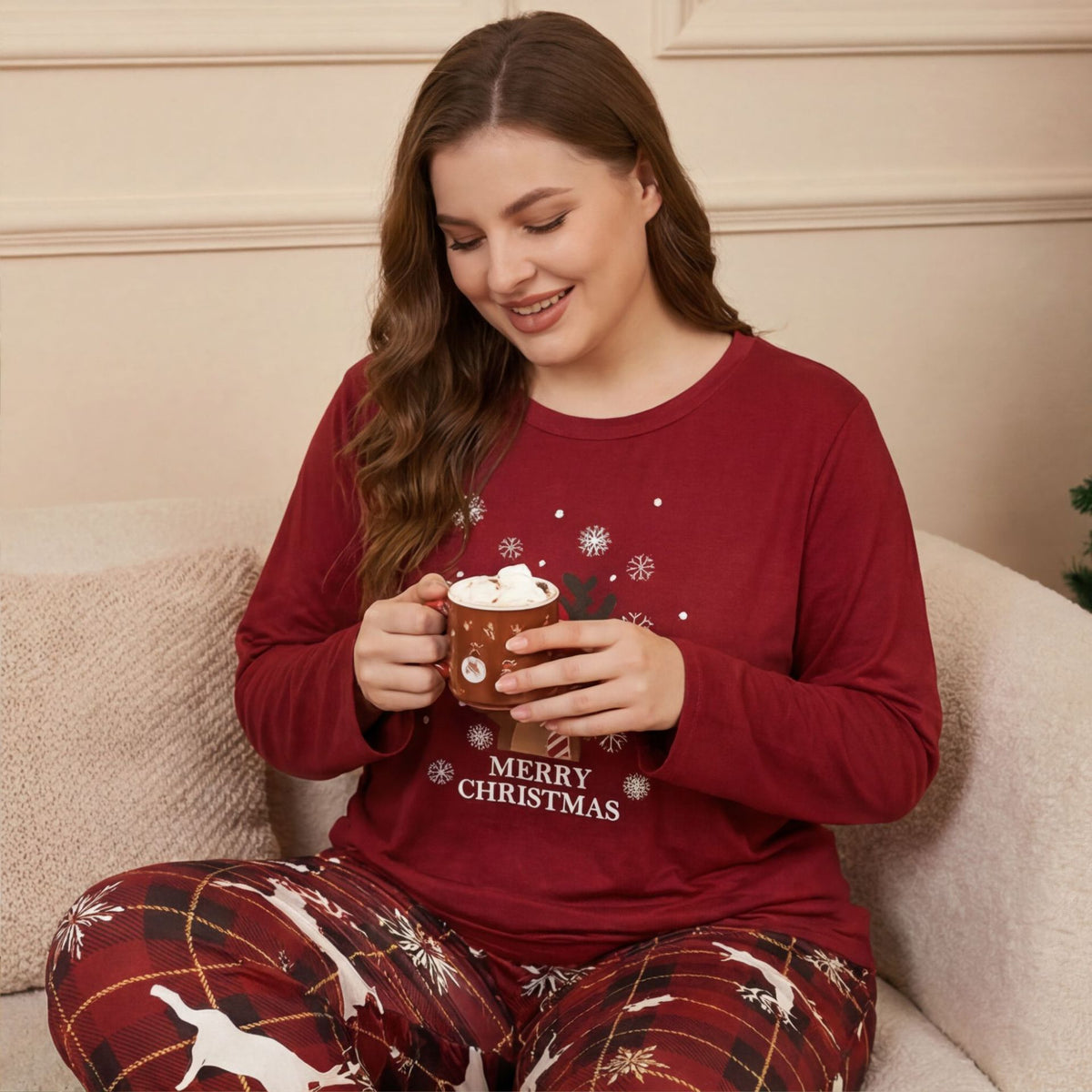 Cartoon Elk Christmas Pajama Set