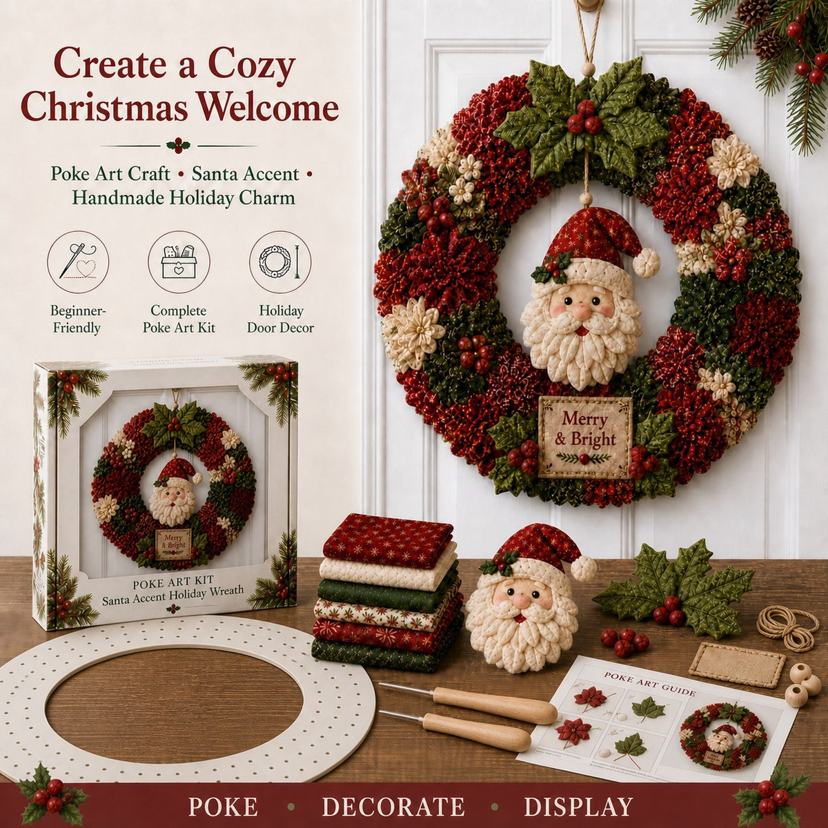 DIY 3D Christmas Fabric Poke Art Wreath Decoration Kit