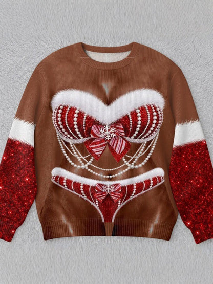 Womens 3D Printed Christmas Sweater Pullover Fleece Knit Top