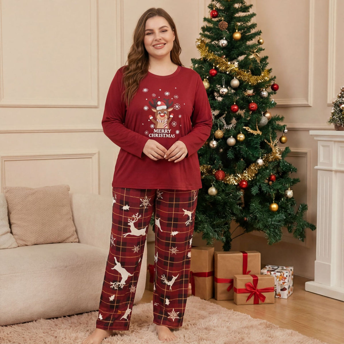 Cartoon Elk Christmas Pajama Set